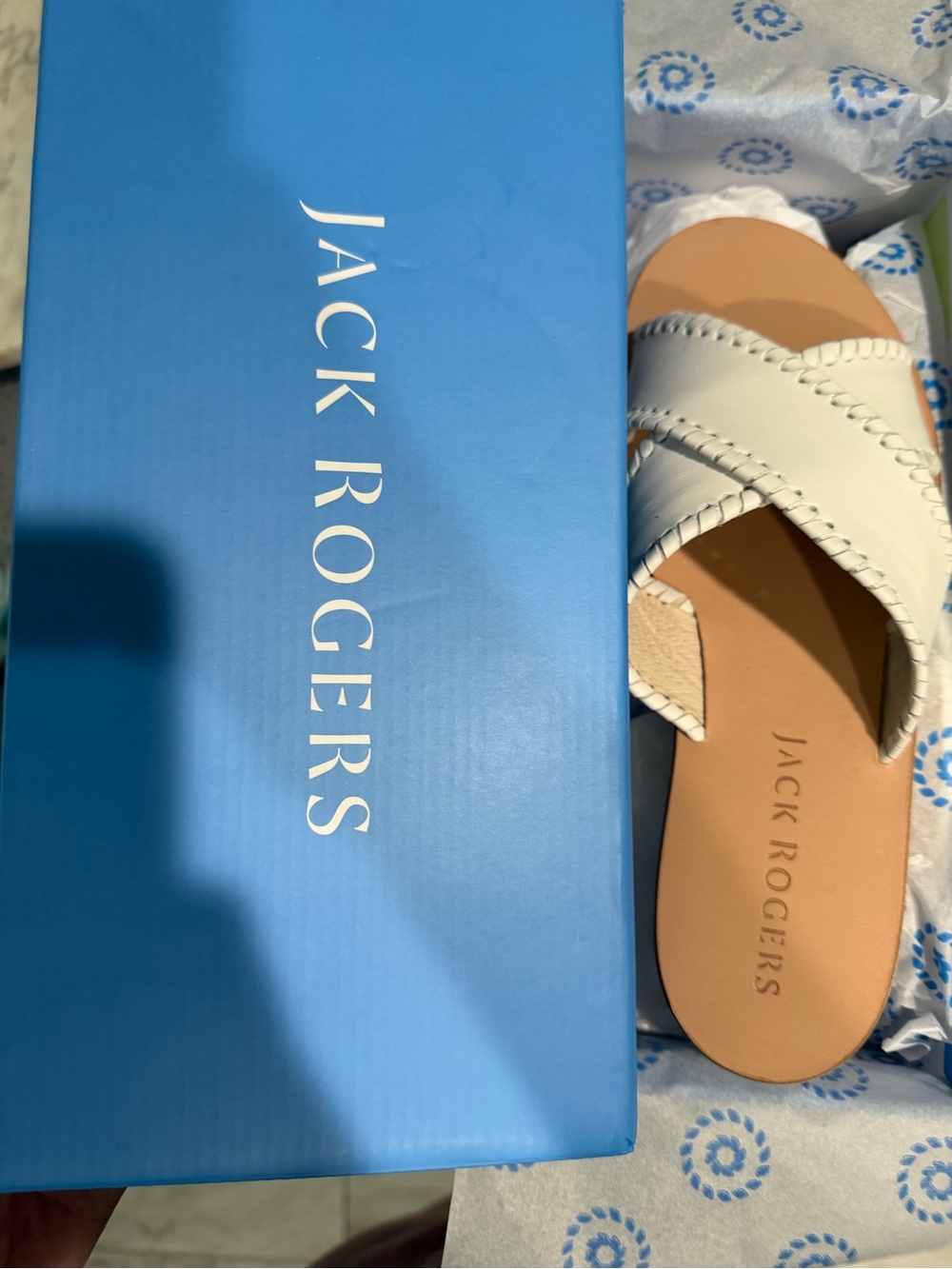 Jack Rogers Sloane Boating Sandal White Leather Crisscross Slide 7.5